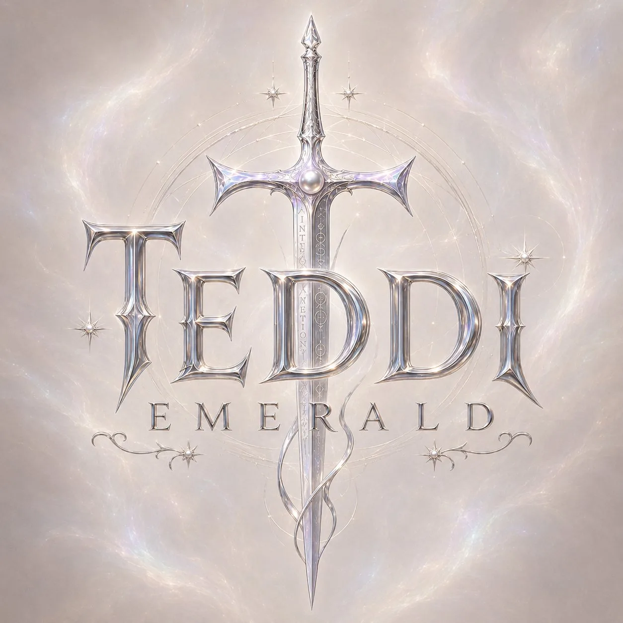 A glowing pearl portal — the Teddi Emerald sword crest shimmering on the other side